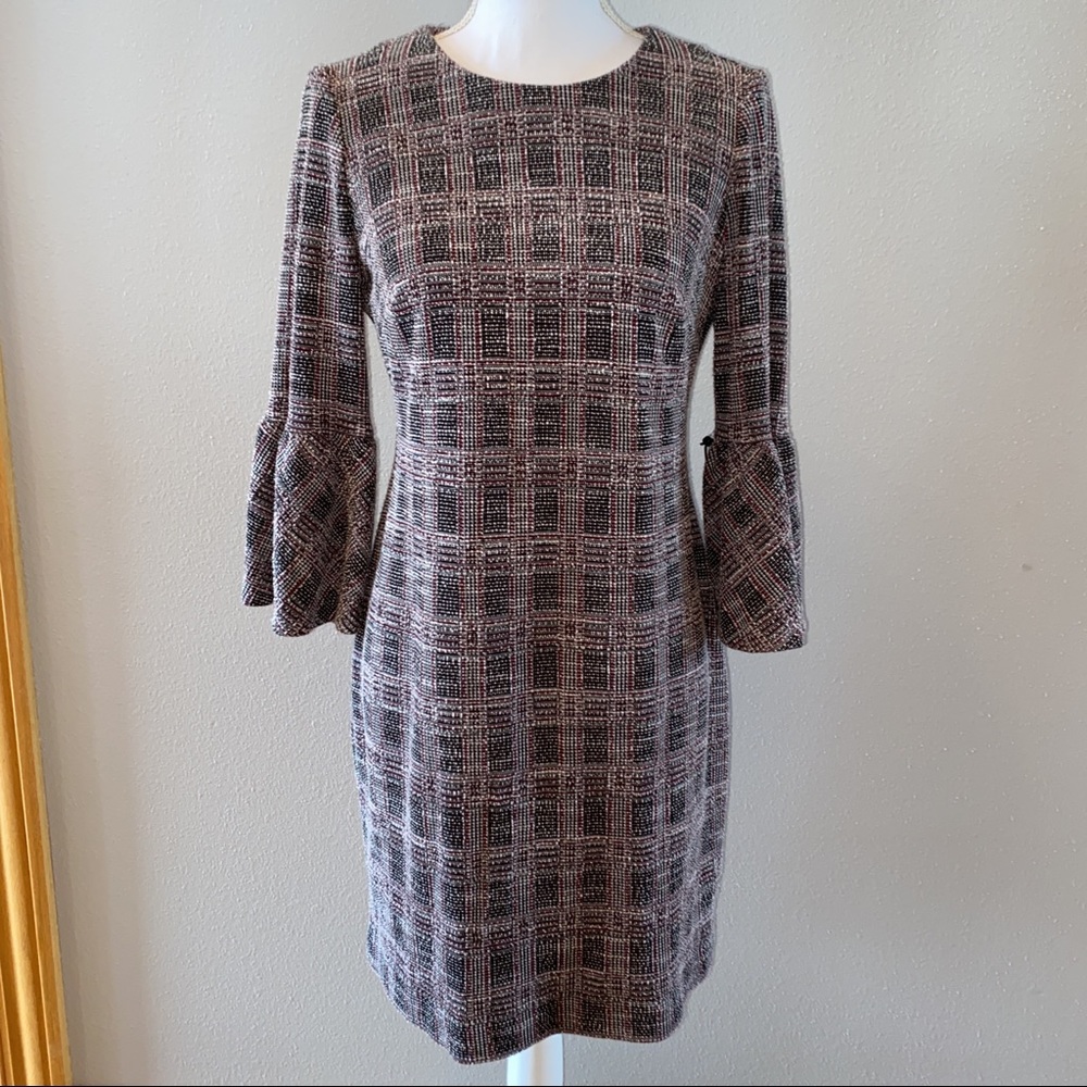 Calvin Klein Plaid Dress with Flutter Sleeve